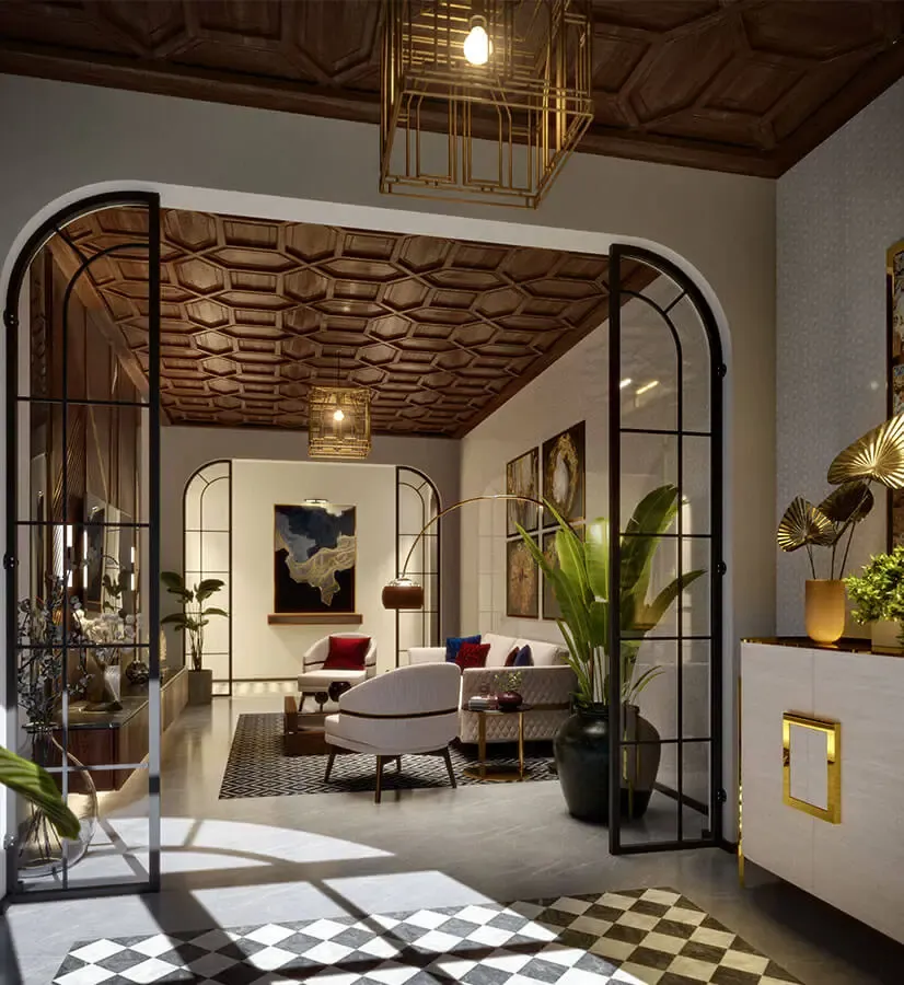 Grand Arched Foyer & Living Salon